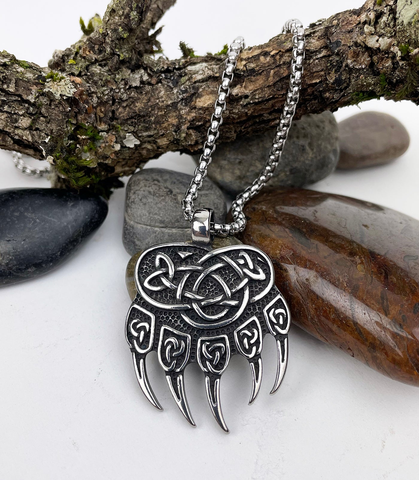Oden Celtic Knot Bear Claw Stainless Steel Pendant