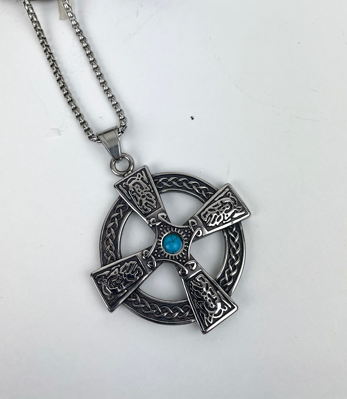 Celtic Cross with Turquoise Center Stainless Steel Pendants