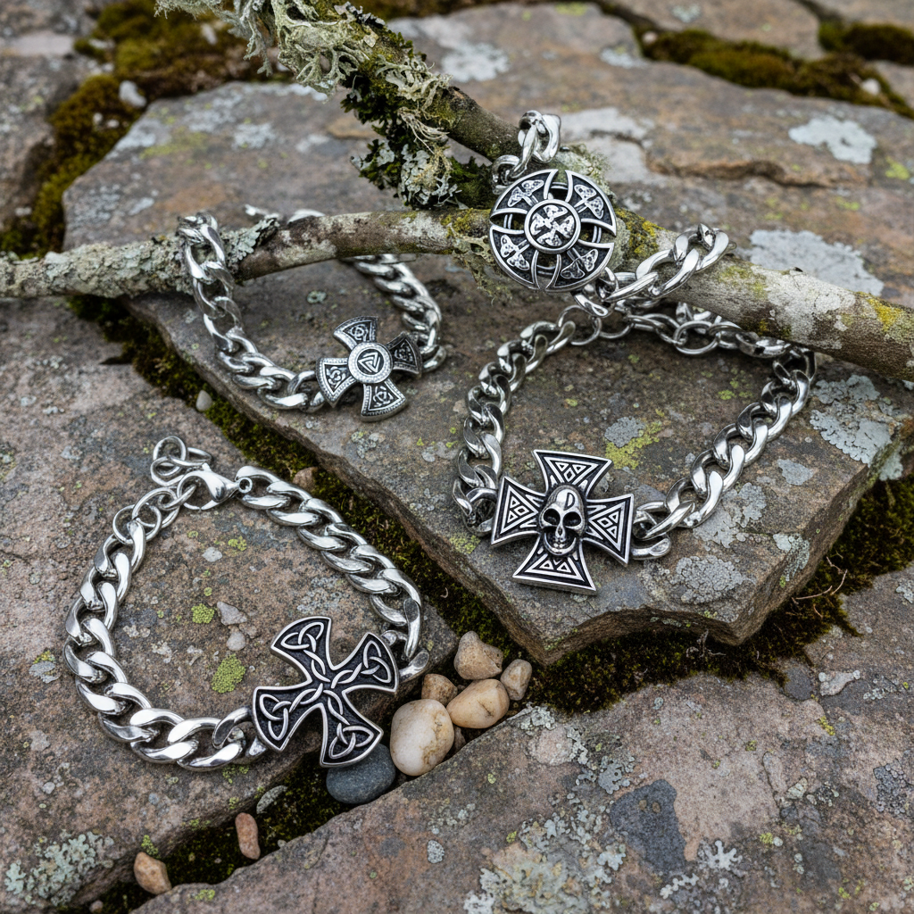 Heavy Chain with Celtic Symbol Men's Bracelet