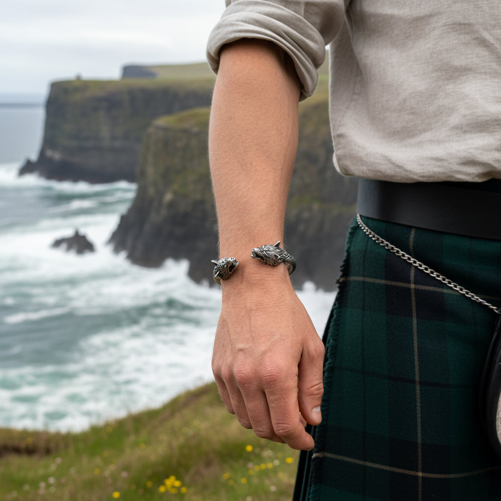 Celtic Wolf Wolfhound Torc Men's Bracelet