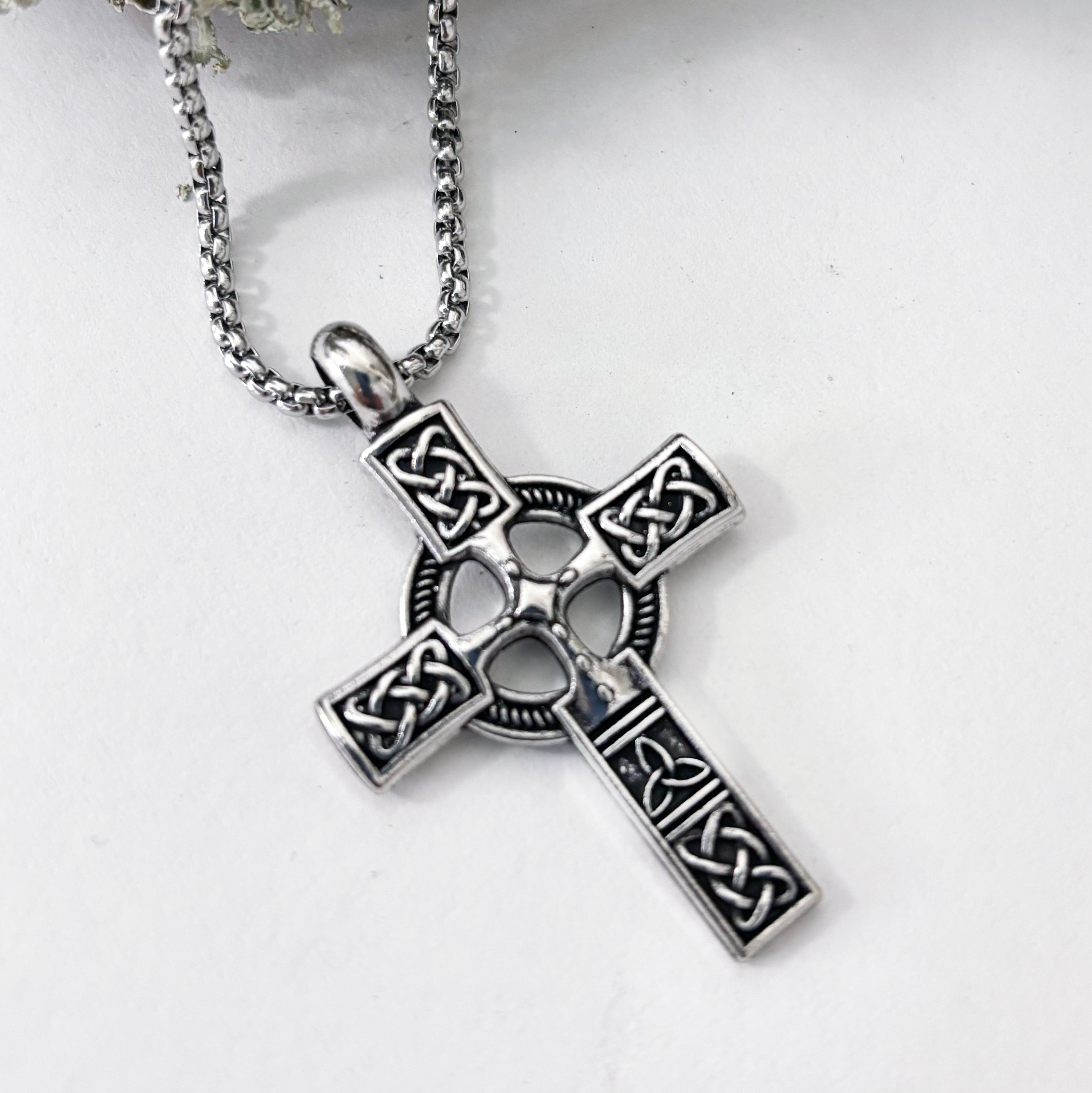 Medium Celtic Cross with Celtic Knots in Stainless Steel