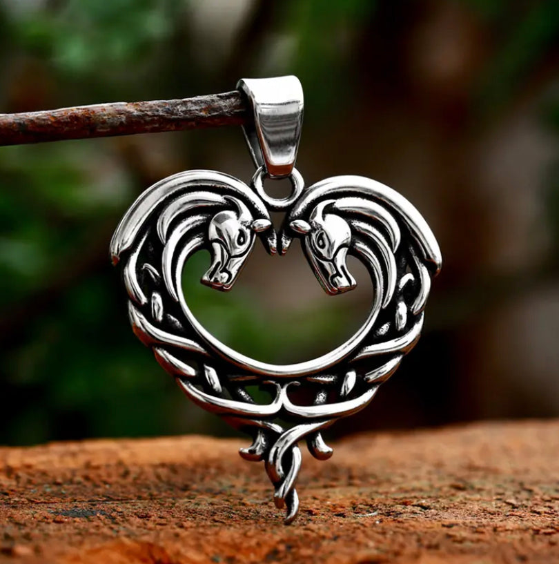 Double Celtic Knot Stallion Heart Pendant