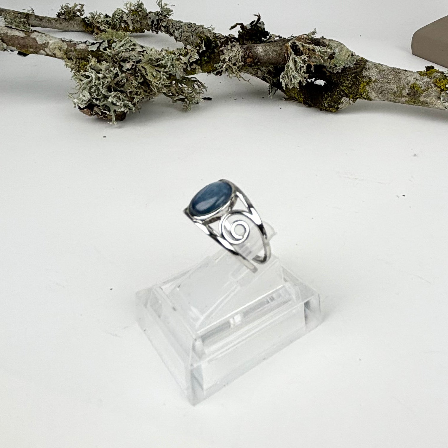 Kyanite Gemstone with Sterling Silver Swirl Goddess Ring
