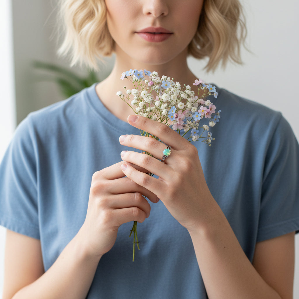 Woman's Celtic Knots with Opal Stone Ring