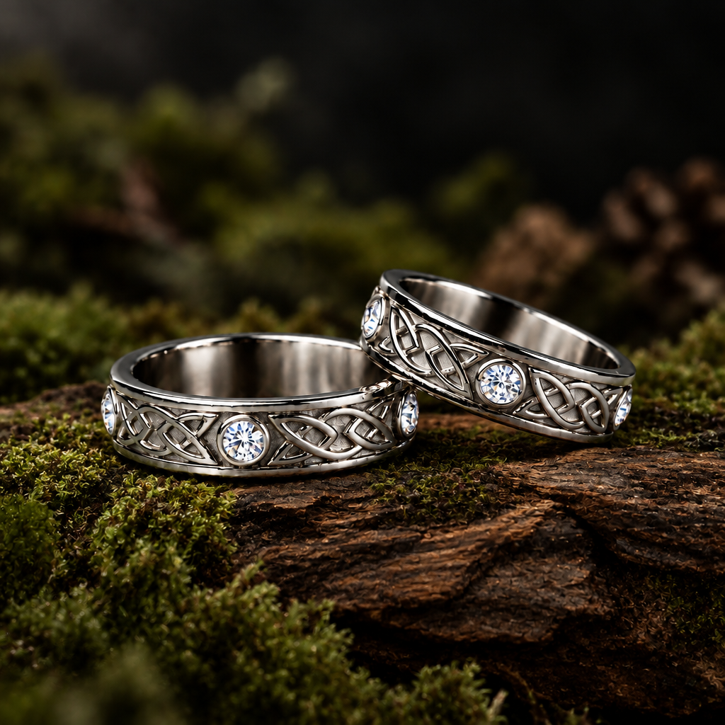 Our Exclusive! Celtic Knot and Faceted Crystals Ring Band
