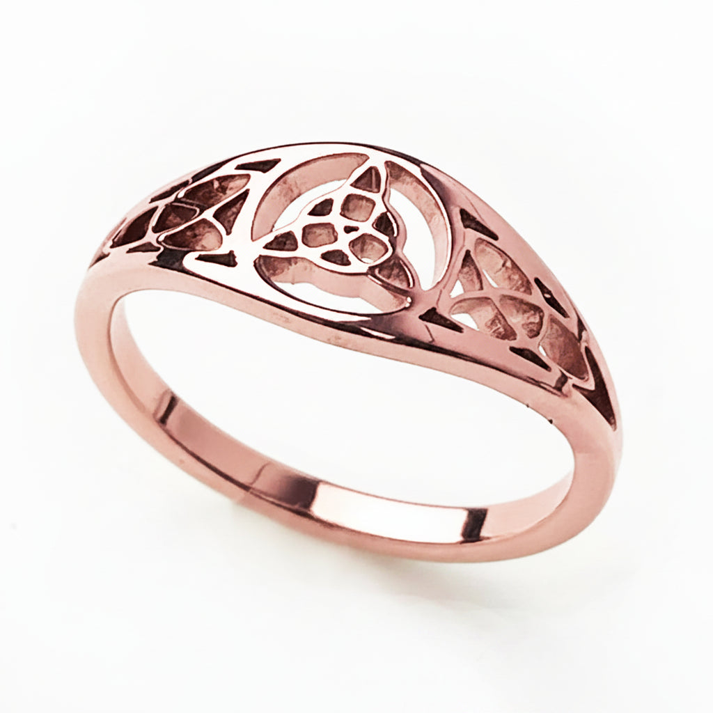 Woman's Fancy Trinity Knot Ring in Rose Gold Stainless Steel