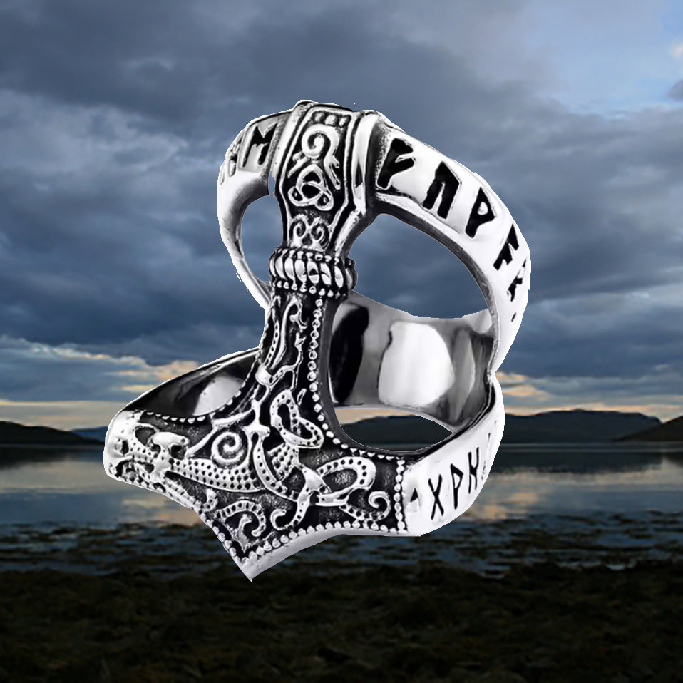 Engraved Thor's Hammer Ring