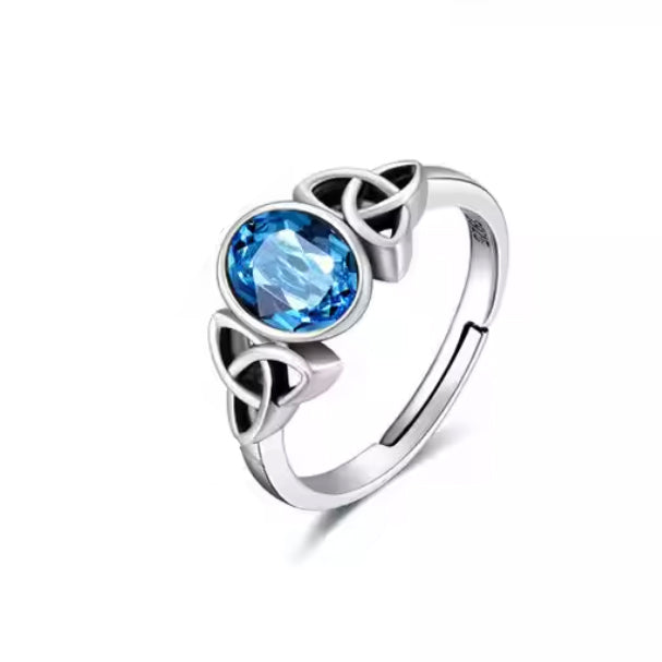 Faceted Aqua Crystal and Celtic Trinity Ring