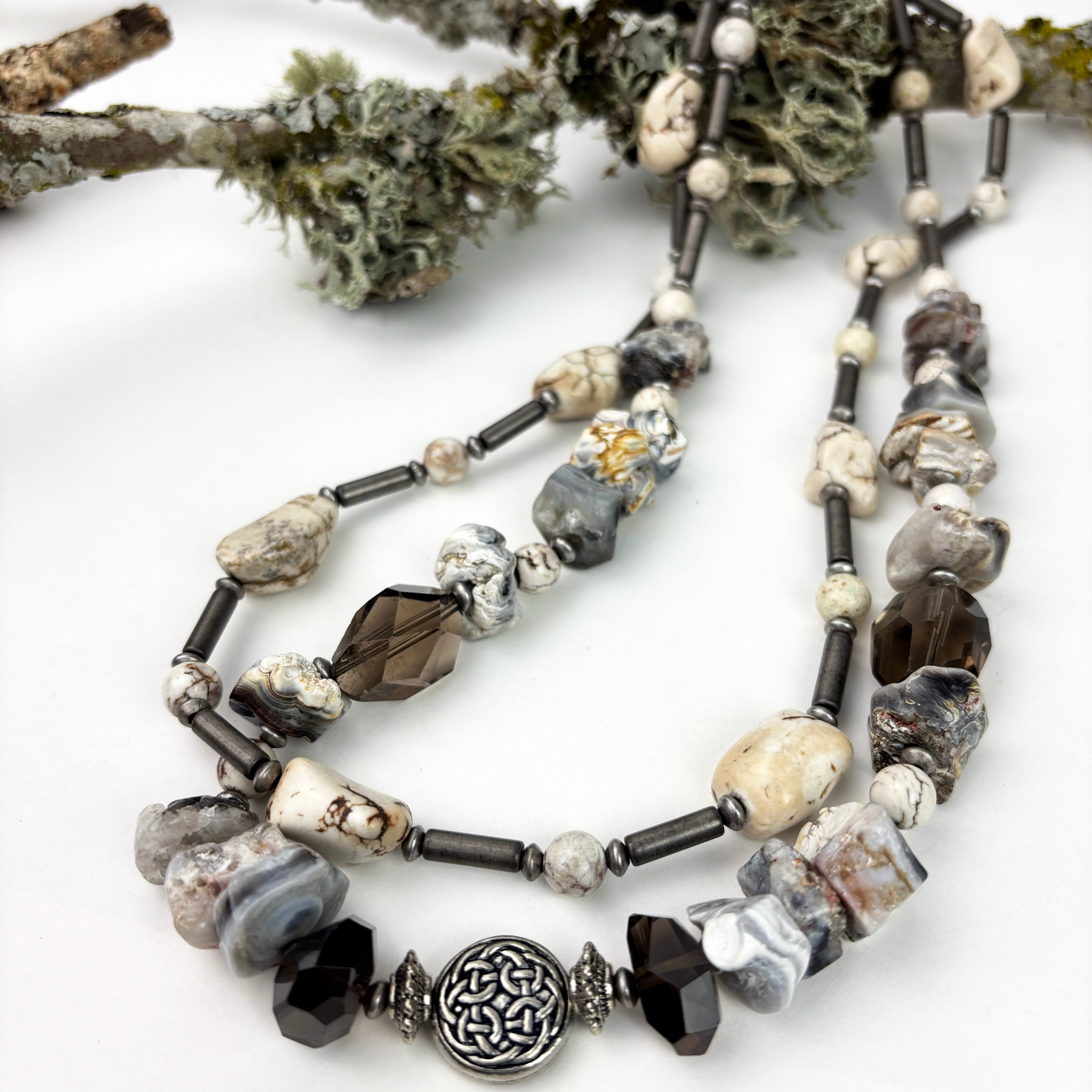 Freeform Smoky Quartz with Howlite Double Strand Necklace
