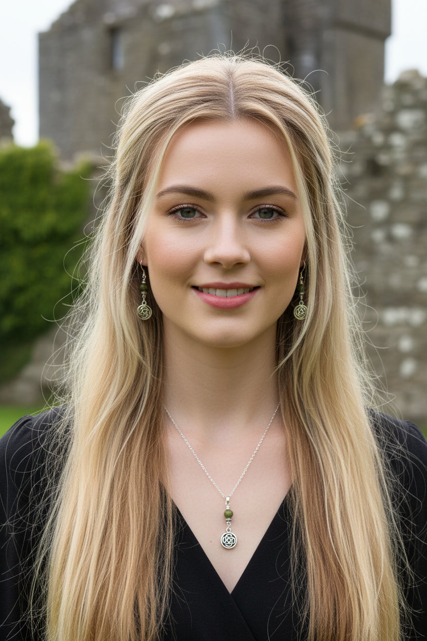 Connemara marble Rondelle with Celtic Knot Coin
