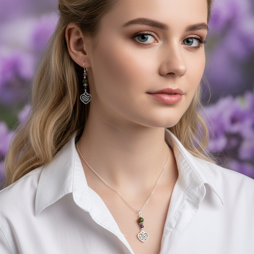 "My  Heart Belongs to Ireland" Amethyst and Connemara with Celtic Heart