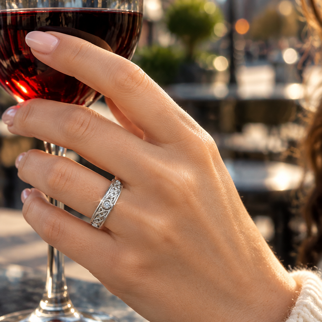 Our Exclusive! Celtic Knot and Faceted Crystals Band Ring