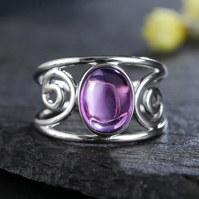 Goddess Spiral with Oval Amethyst Center Stone Ring