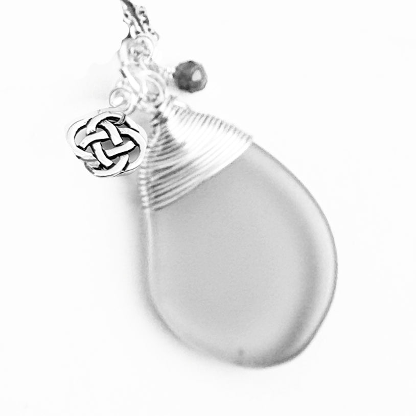 Hand-wrapped Sea Glass with Celtic Round Knot and a Gemstone Pendant