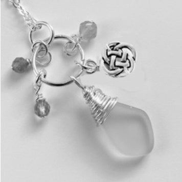 Hand-wrapped Sea Glass with Celtic Round Knot Pendant