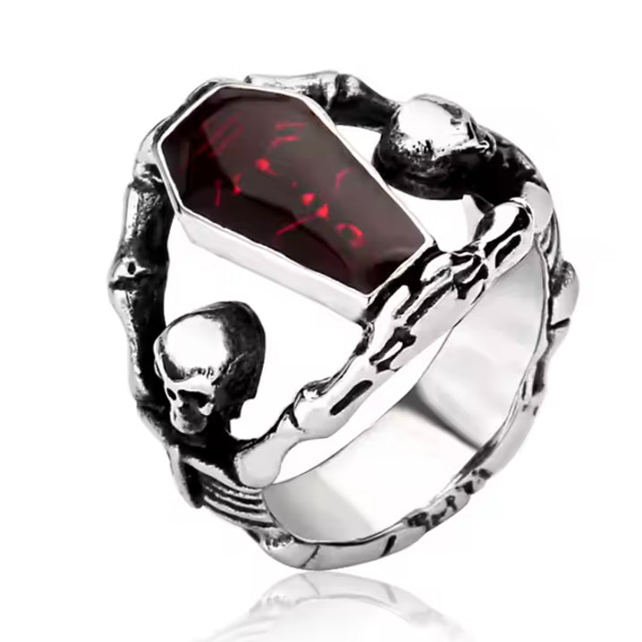 Red Coffin with Skeletons Ring