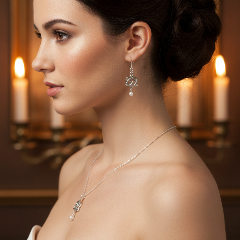 Freshwater Pearls with the Trinity Knot with intertwined heart.