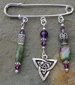 Amethyst and Moss Jade Celtic Knot Pin