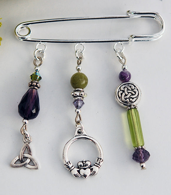 Amethyst and Connemara Irish Claddagh Pin