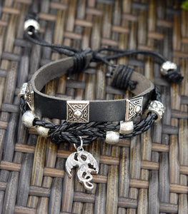 Black Leather Bracelet with Winged Celtic Dragon.