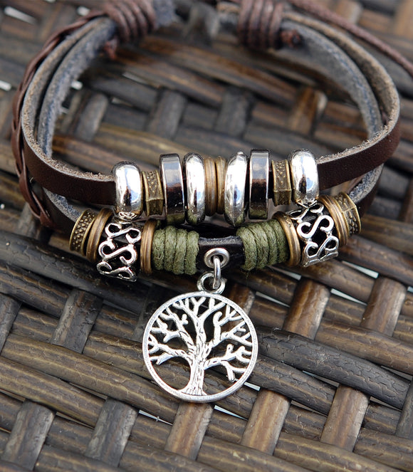 Expresso Leather Bracelet with Celtic Tree of Life.