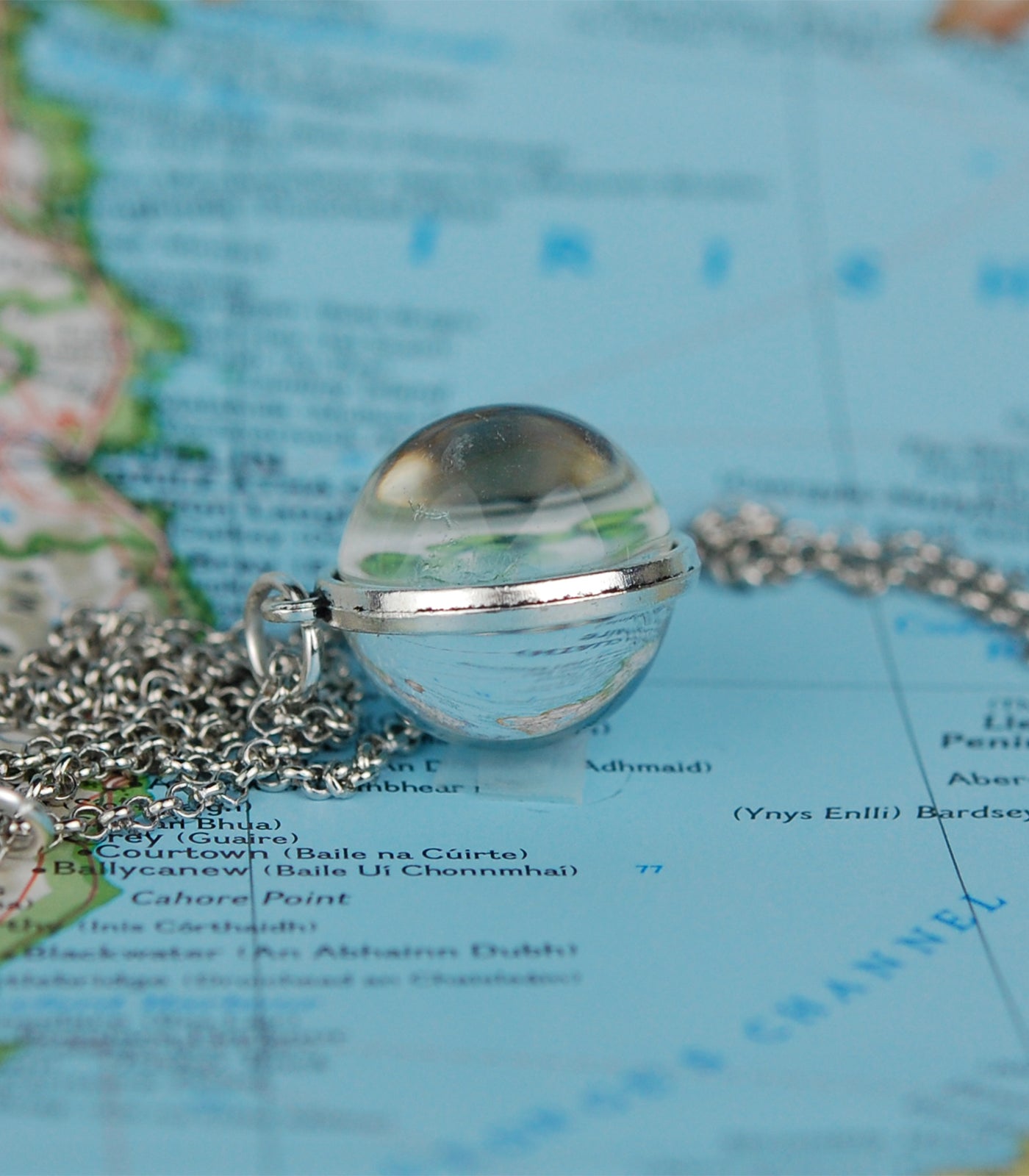 Glass Globe with Ireland Map and Shamrocks Pendant