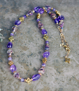 Gold and Amethyst Gemstone Necklace