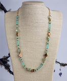 Soft Teal Chalcedony Gemstone with Celtic Knot Beads Necklace