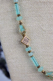 Soft Teal Chalcedony Gemstone with Celtic Knot Beads Necklace