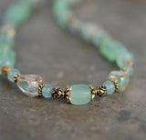 Soft Teal Chalcedony Gemstone and Celtic Spiral Necklace