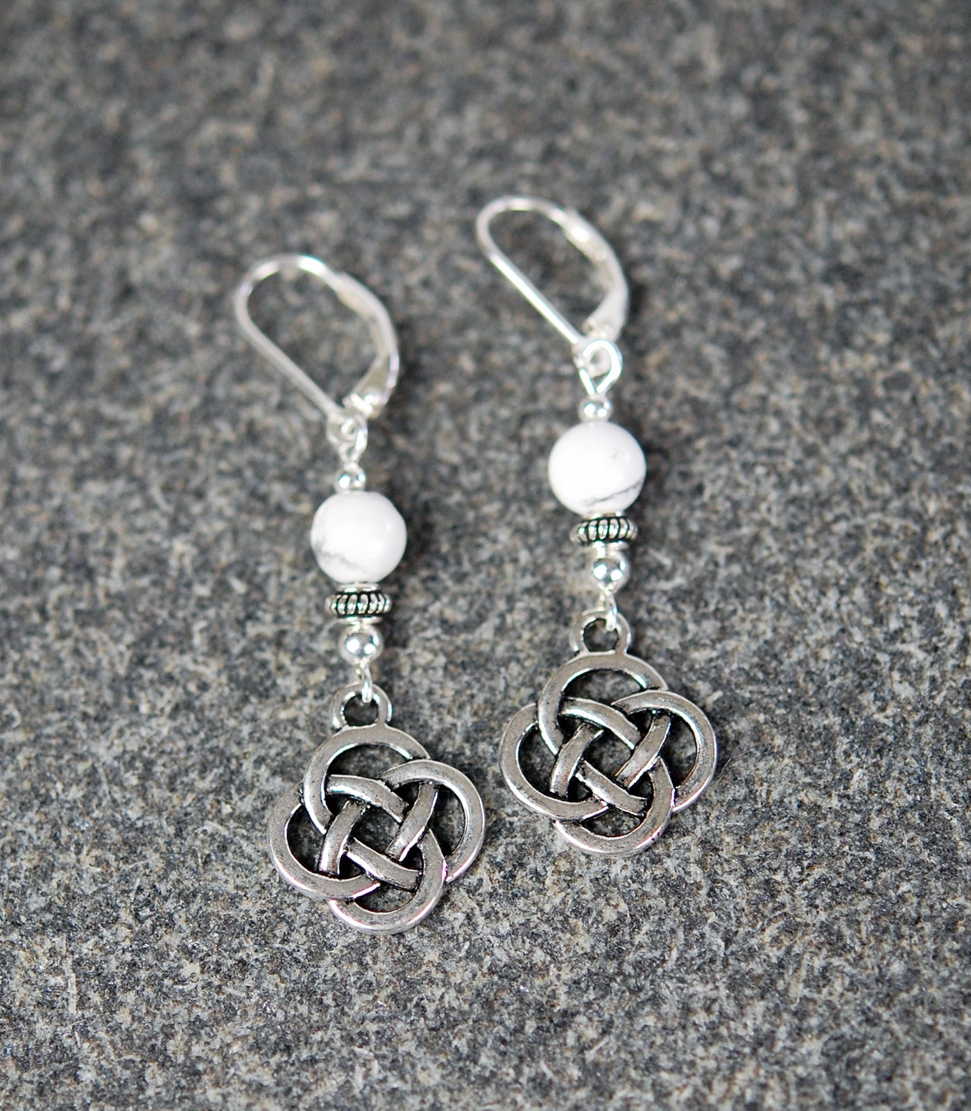 Howlite with Celtic Lughs Knot Earrings