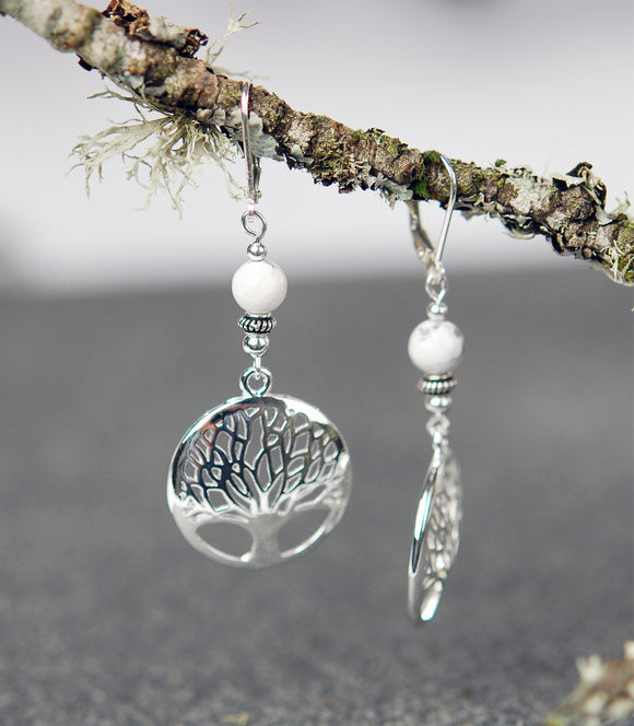 Howlite with Tree of Life Earrings