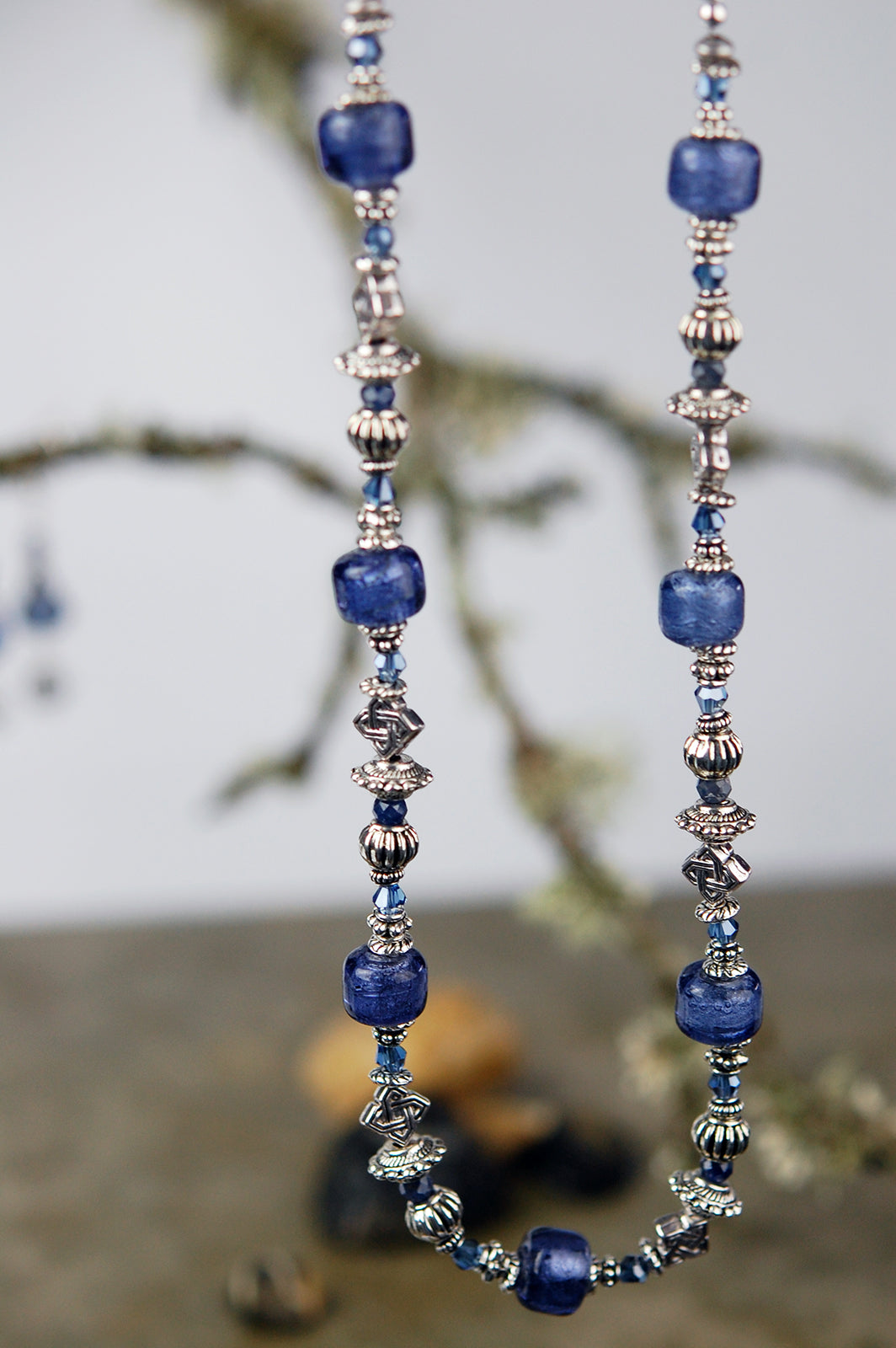 Necklace with Lampwork Beads and Sapphire Gemstones