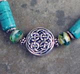 Turquoise and Magnesite Necklace with Celtic Knot