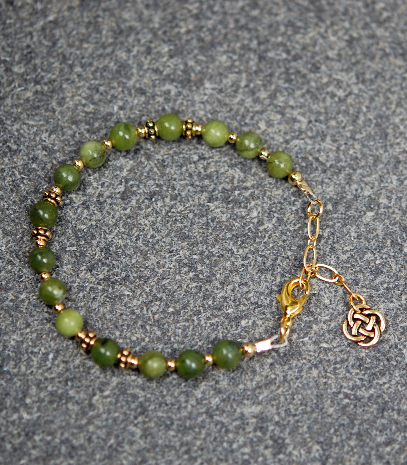 Connemara Marble Bracelet with Delicate Antiqued Gold Celtic Knot