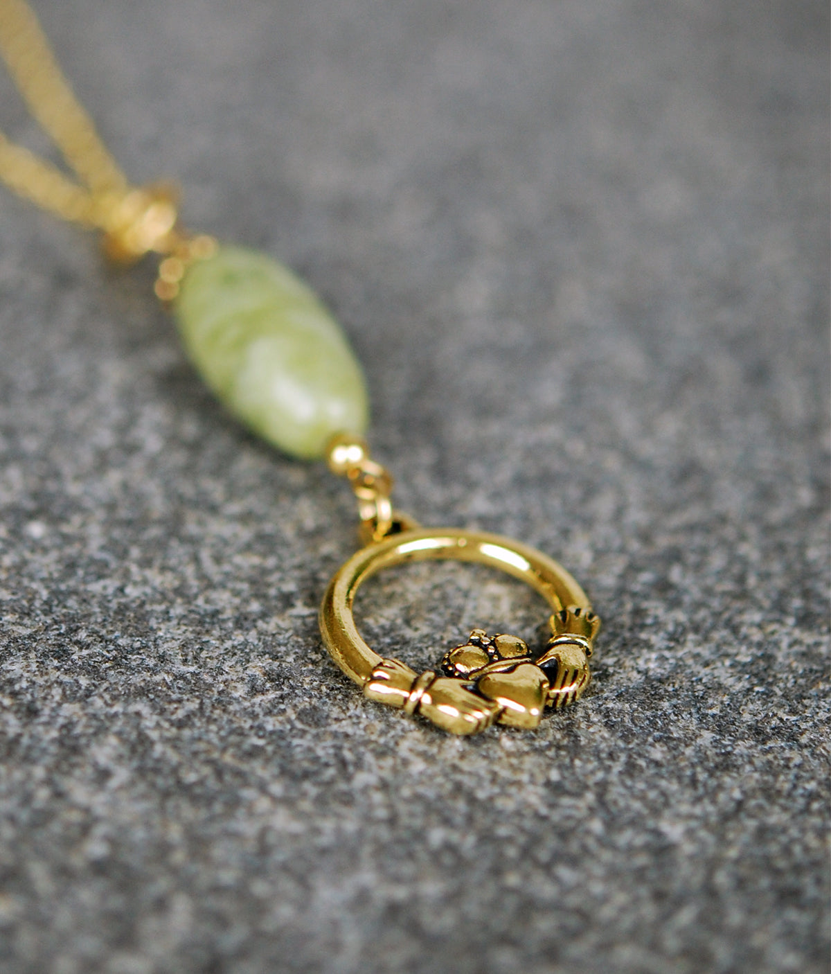 Connemara Marble with Gold Claddagh Pendant