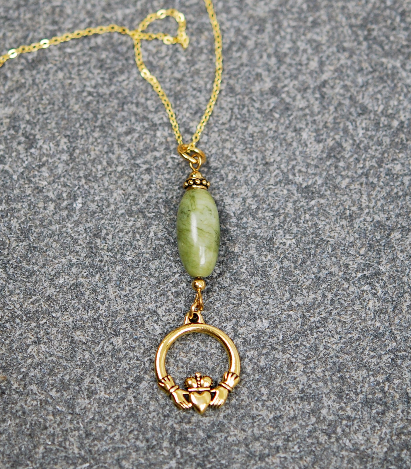 Connemara Marble with Gold Claddagh Pendant