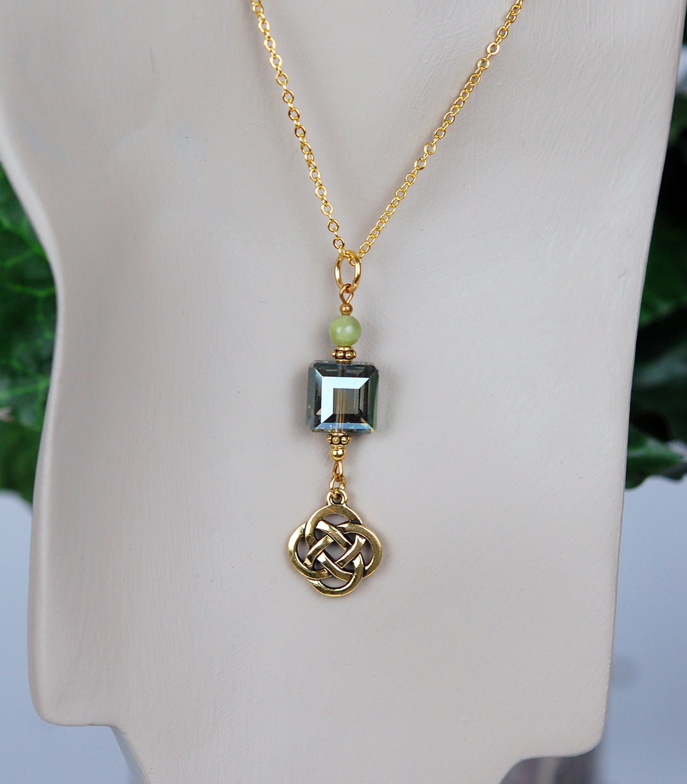 Connemara Marble and Square Crystal Pendant