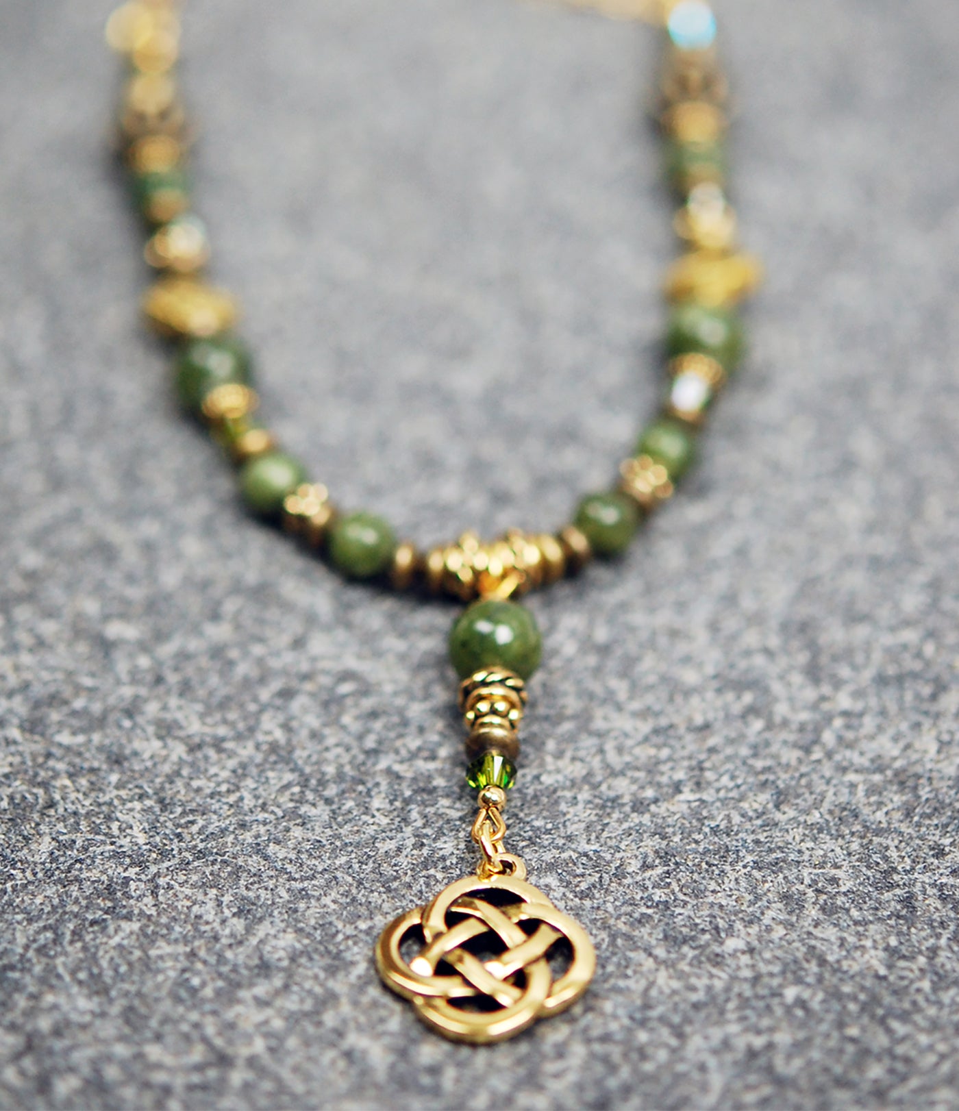 Diamond Celtic Knot and Connemara Marble Necklace
