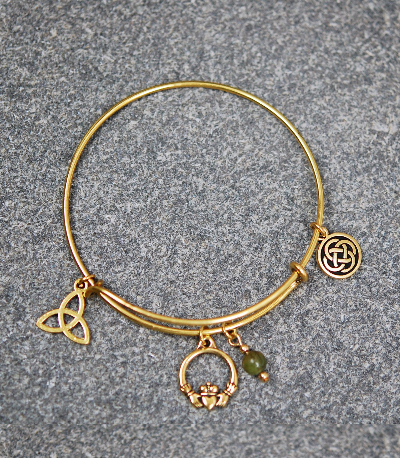 Connemara Marble Wire Bracelet with Claddagh