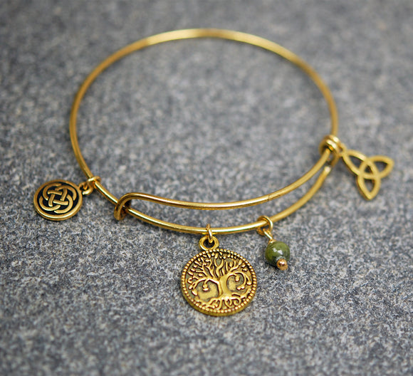 Connemara Marble Wire Bracelet with Tree of Life
