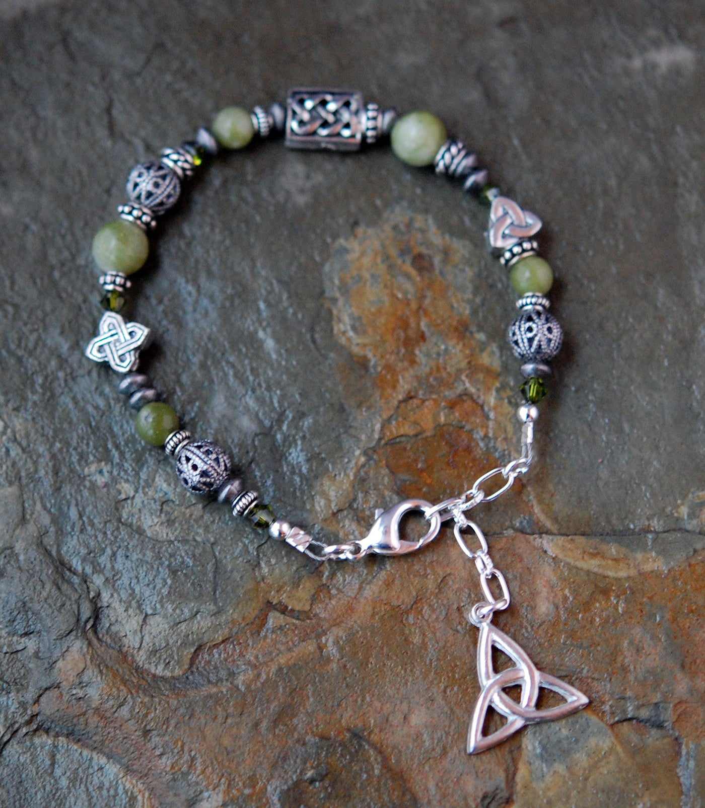 Three Celtic Knot Connemara Marble Bracelet