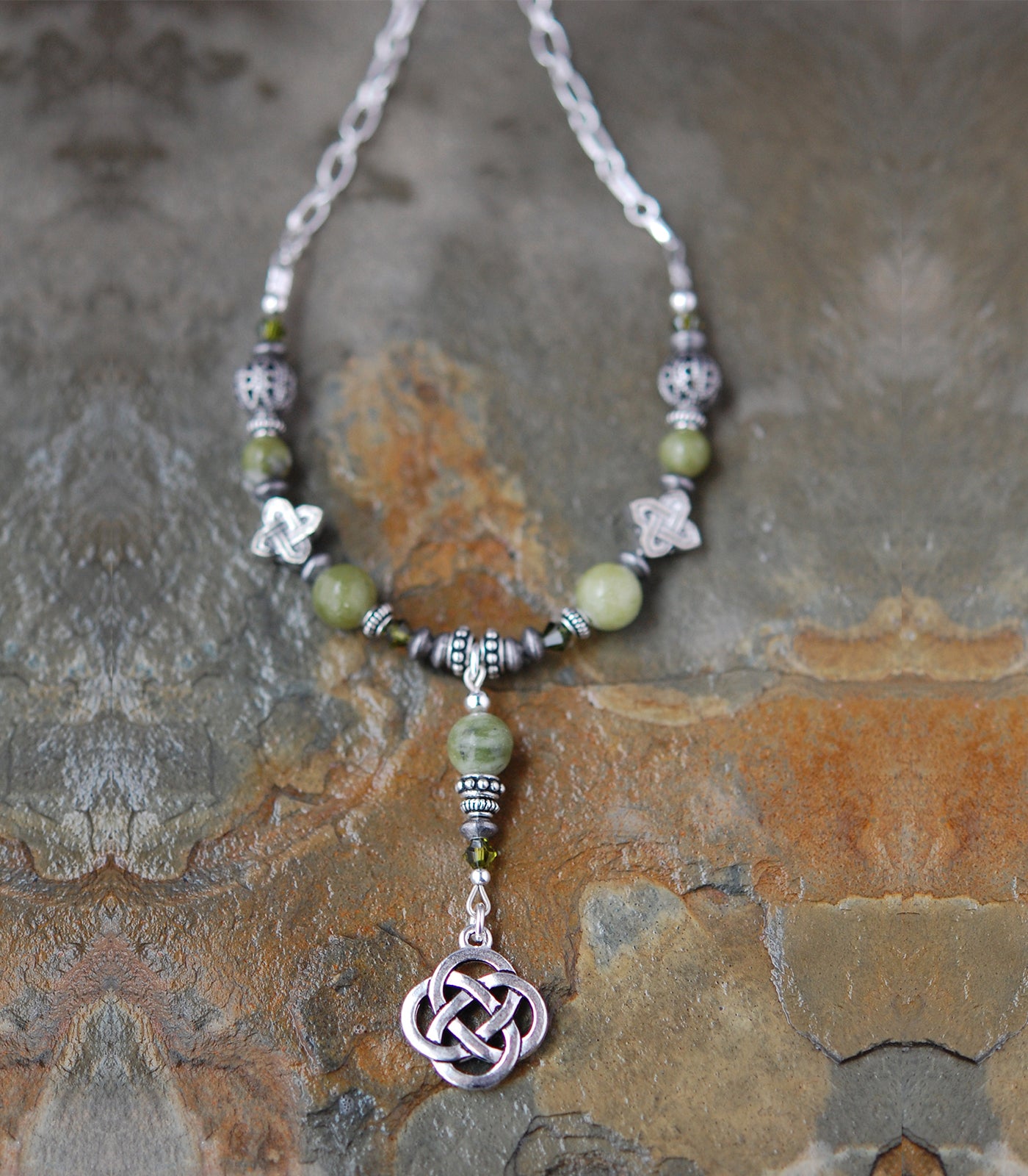 Connemara Marble Square Celtic Beads Irish Necklace