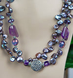 Double-strand Lavender Freshwater Pearls and Amethyst Gemstones