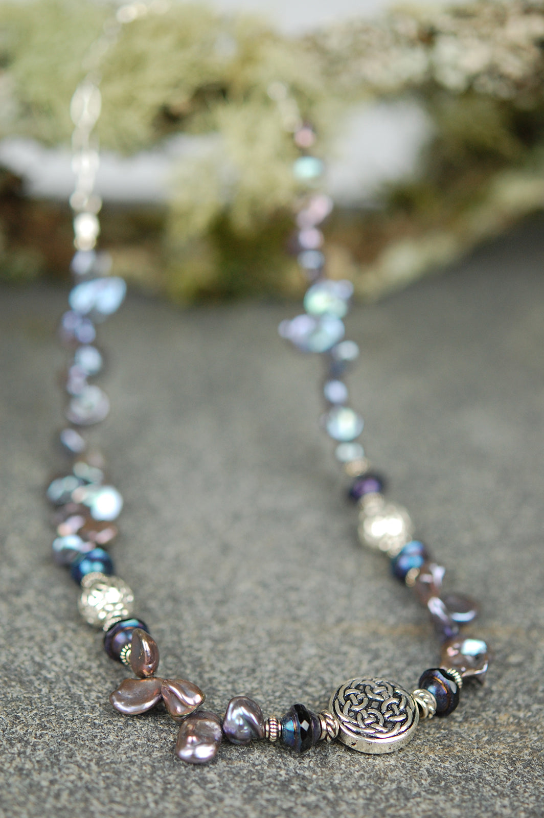 Deep Lavender Pearls with Celtic Knot Center Focal Point