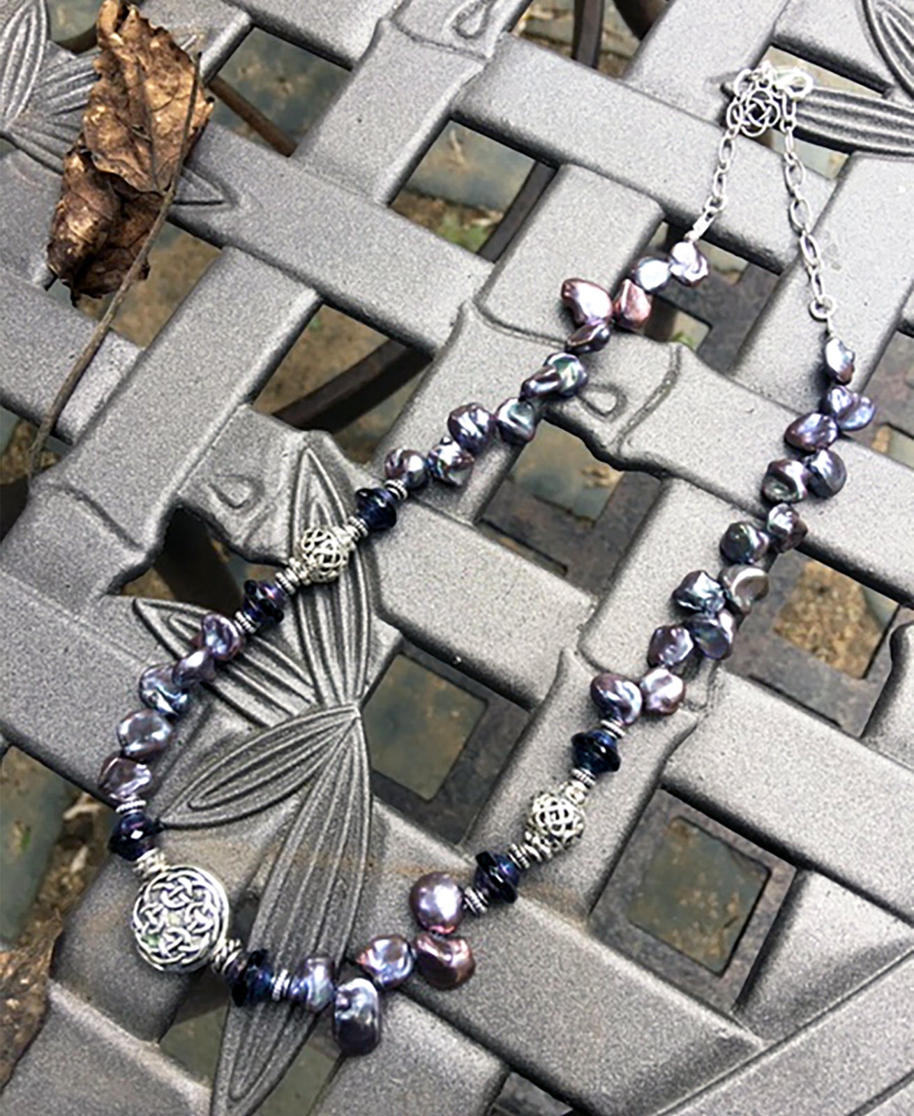 Deep Lavender Pearls with Celtic Knot Center Focal Point