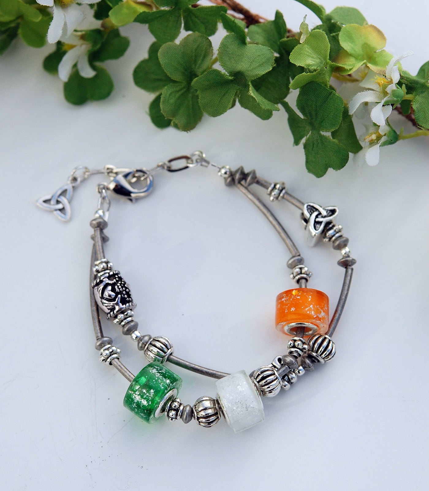 Tricolors of Ireland Double Bracelet with Claddagh