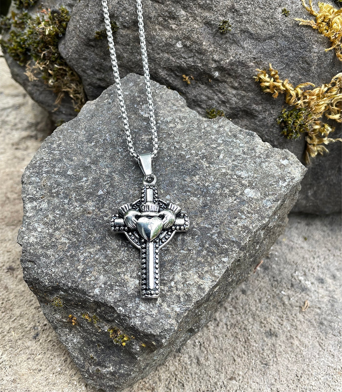 Bead Celtic Cross with Claddagh Pendant