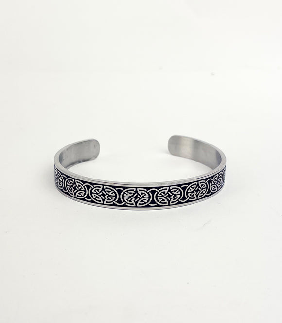 Men's Stainless Steel Celtic Cuff Bracelet with Celtic Knotwork