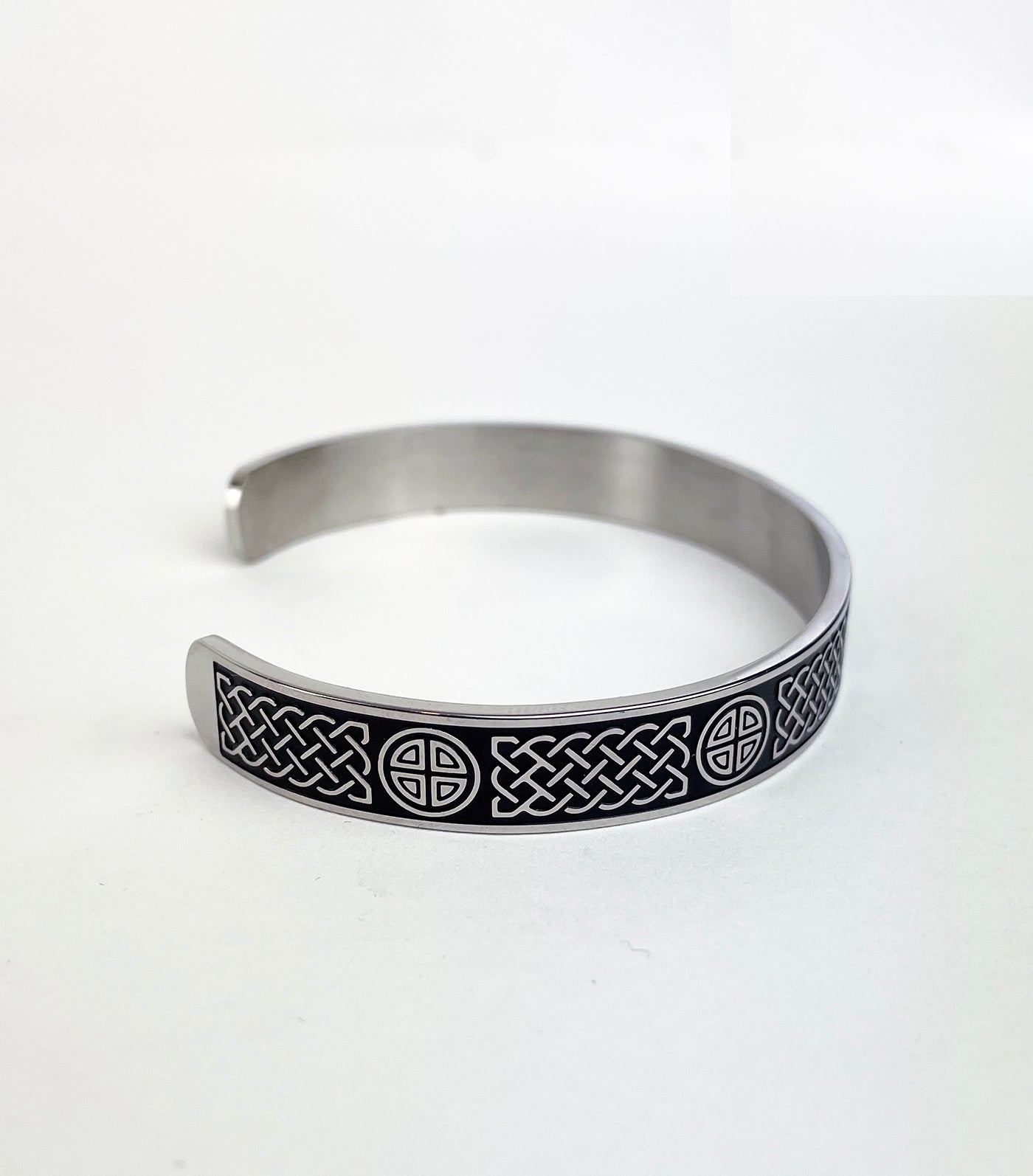 Men's Stainless Steel Cuff Bracelet with Rectangle Celtic Knots
